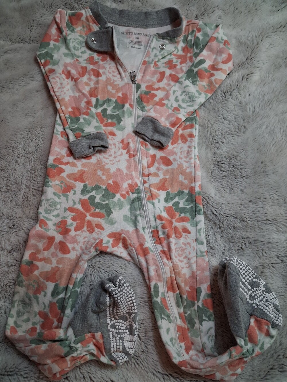 Carter's Coral & Sage Floral Zip-Up Footed One-Piece